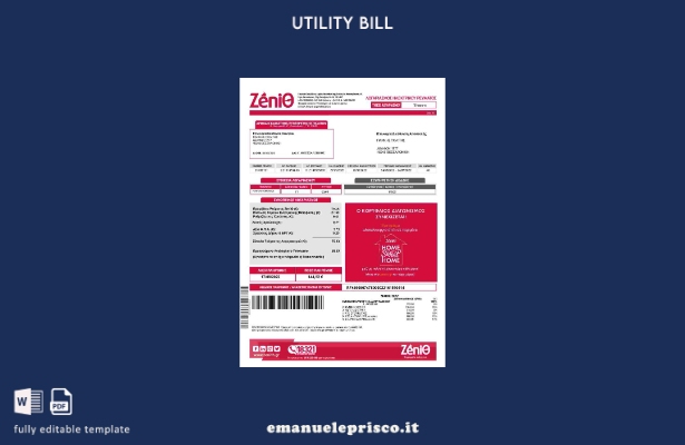 modello word di bolletta delle utenze Grecia Zenith in stile verificato